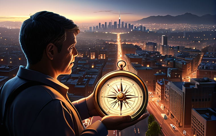 A dedicated public servant, mid-shot, gently illuminated by a soft digital glow, engaging empathetically with a diverse group of citizens. They hold a subtle, glowing ethical compass, symbolizing integrity and transparent decision-making. The background depicts a modern, subtly digitalized cityscape. Emphasize warm, trustworthy expressions and a strong sense of human connection. Realistic style, cinematic lighting.