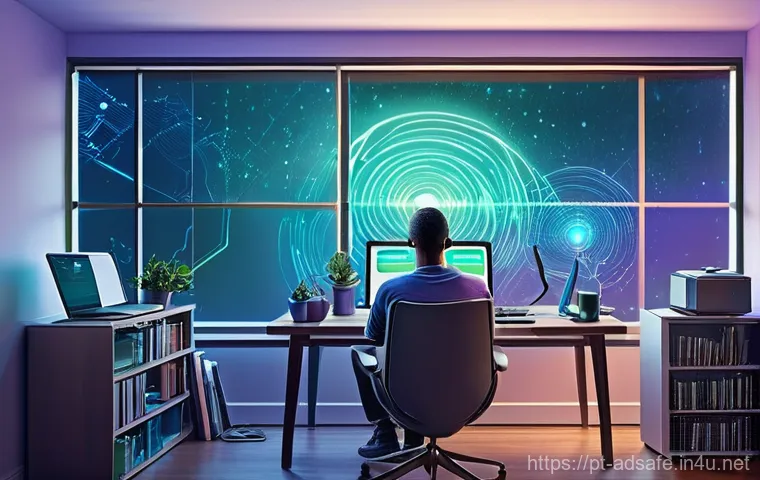 행정안전 업무에서의 사고 예방 사례 - **Prompt:** A serene, organized home office scene where an adult, dressed in casual yet modest attir...