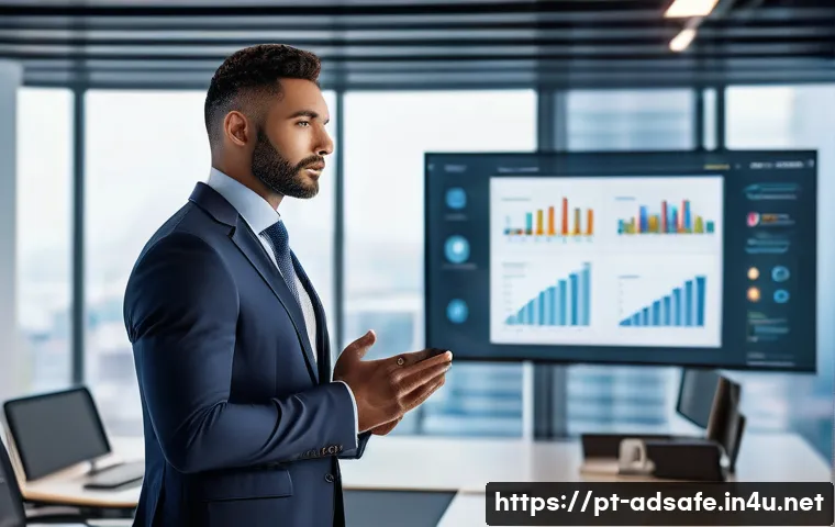 행정안전 전문가로서의 리더십 발휘 방법 - A confident public sector leader standing in a modern government office, engaged in clear and transp...