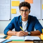 행정안전 자격 취득 후기 모음 - A focused young adult studying public administration at a modern desk, surrounded by textbooks, a la...