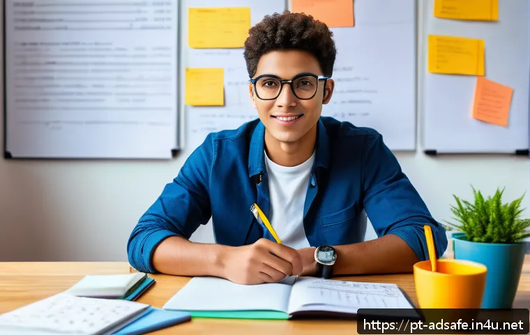 행정안전 자격 취득 후기 모음 - A focused young adult studying public administration at a modern desk, surrounded by textbooks, a la...