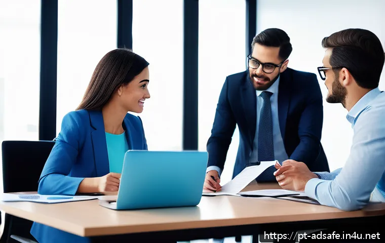 행정안전 직무에서 필요한 보고서 작성법 - A modern office environment with a diverse group of professionals collaborating around a large confe...